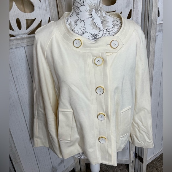 New! Cartise Women's Red Cream Jacket Blazer Blouse Large Button Sz 10 US - Picture 1 of 4